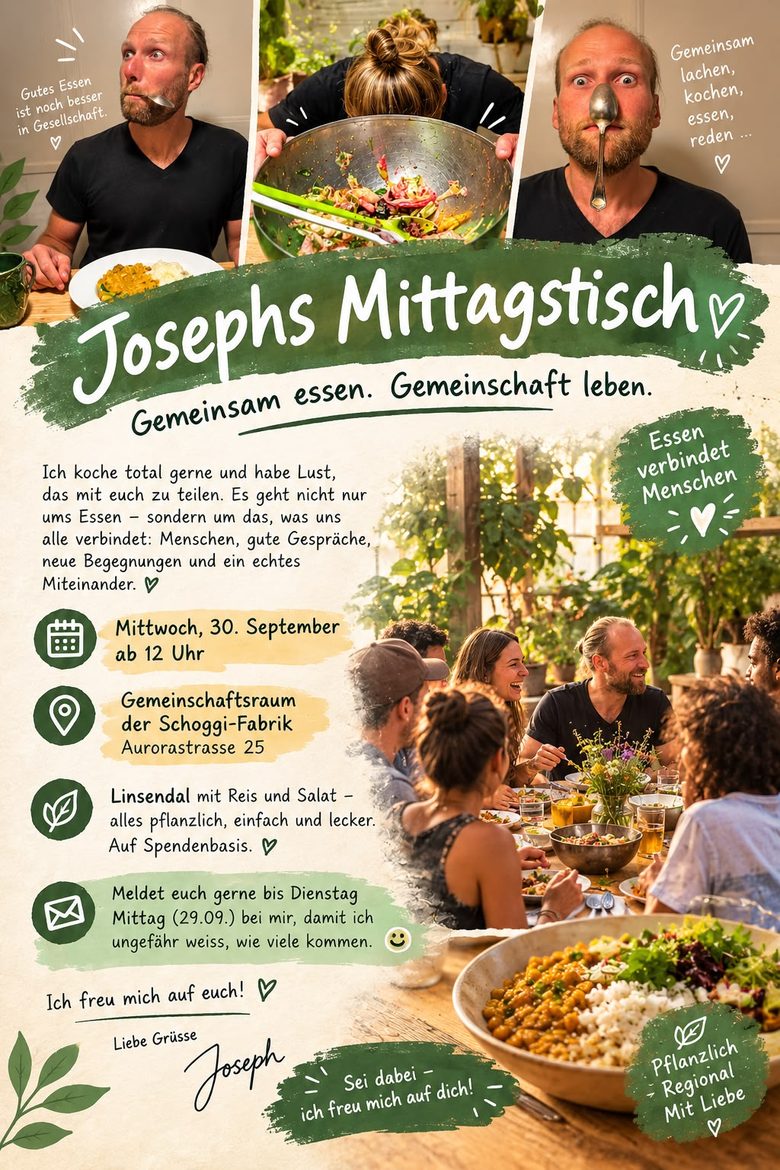 Flyer zum Mittagstisch in der Schoggi-Fabrik, Aarau